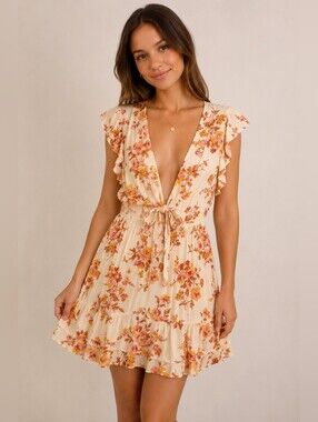 Petal & Pup Cream Floral Tie-Front Mini Dress